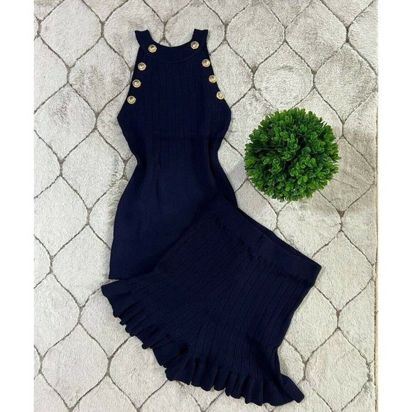 DAIMARAN Paris Women's Matching Set 2 Pieces Tank Top + Ruffle Short Navy Blue S - Picture 1 of 10